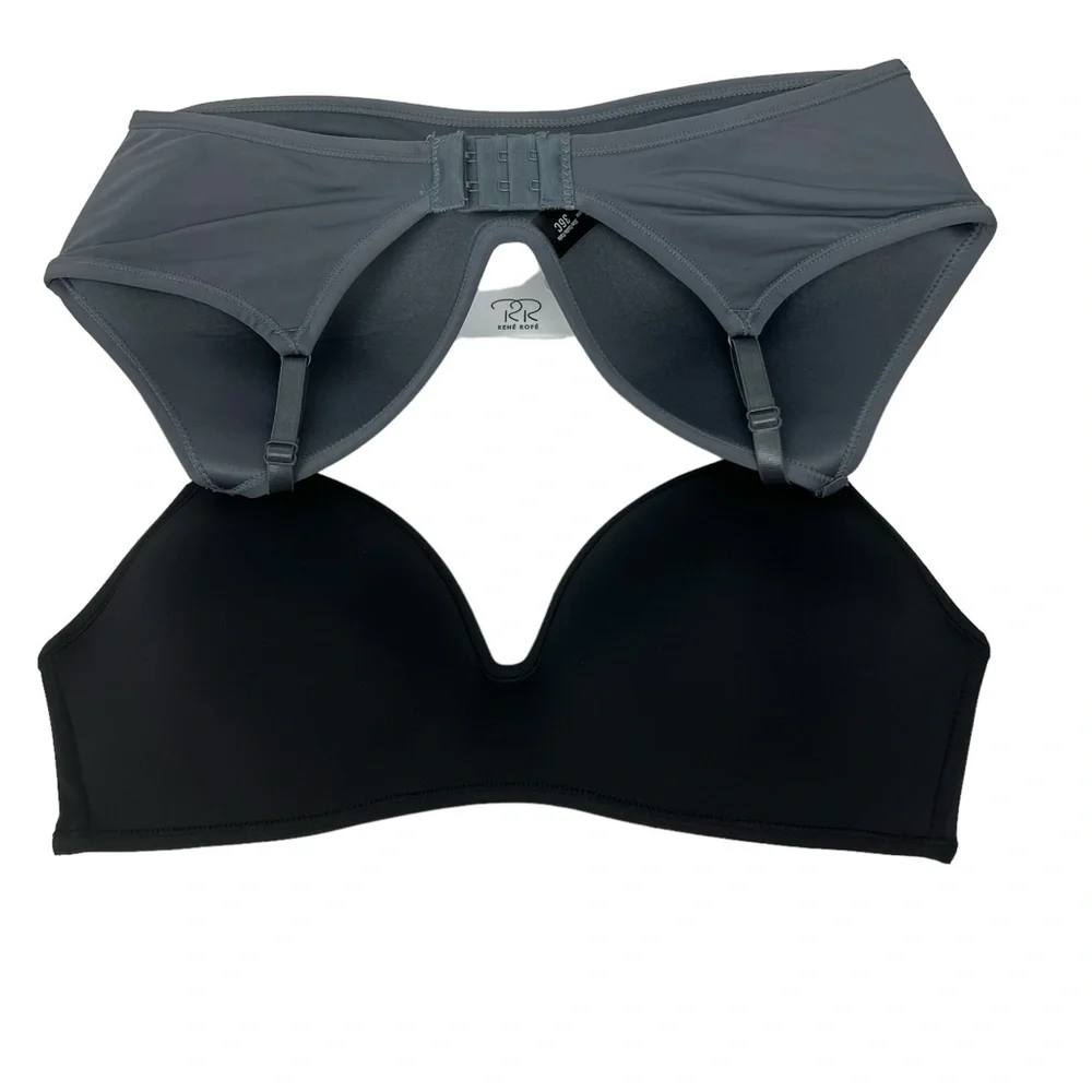 Rene ROFE Women’s Bras Sz 36C Lot/2 Gray & Black Wire-free Lightly Padded - Picture 3 of 9